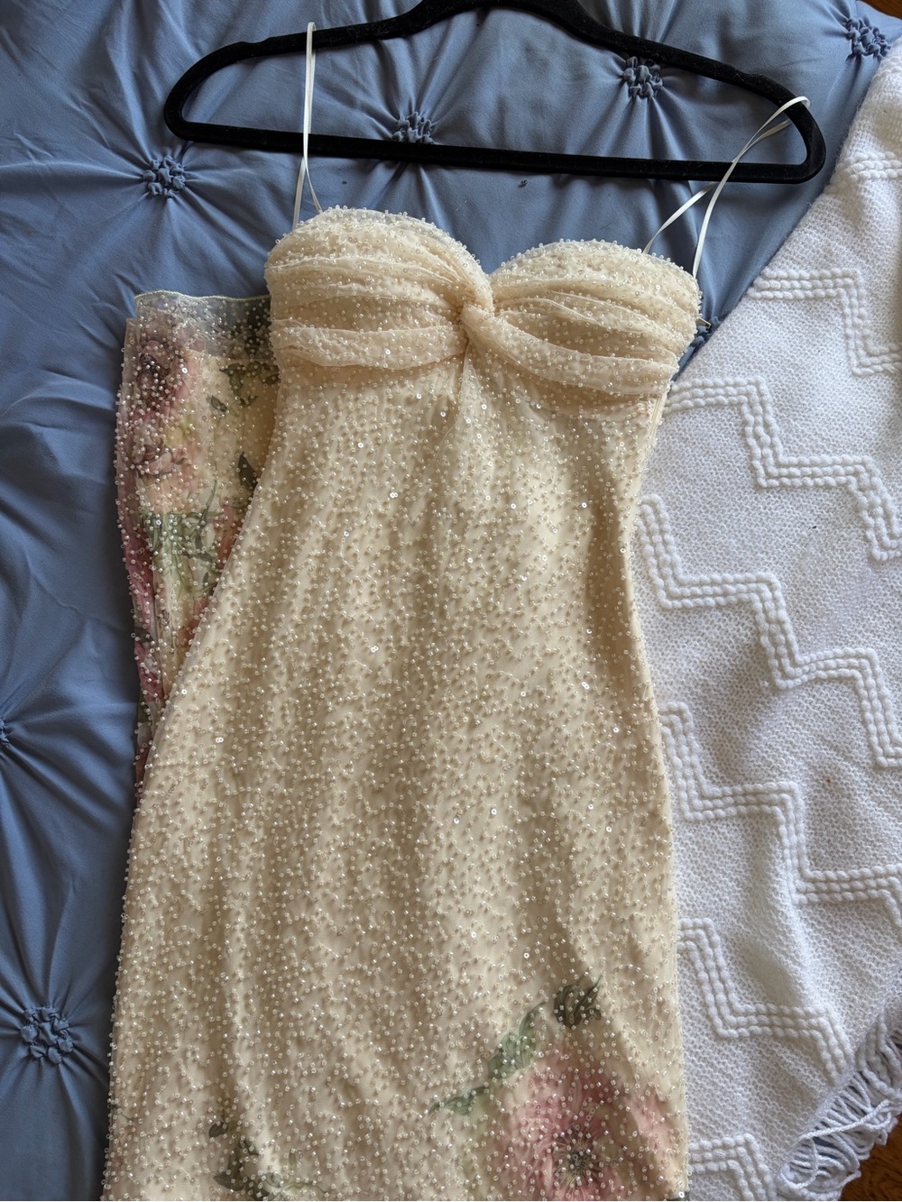 Windsor Beaded Cream Spaghetti-Strap Prom Dress